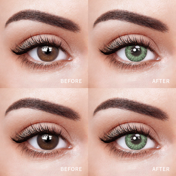 Comparison of the Effects Before and After Wearing Frosted Mirage Green Contact Lenses
